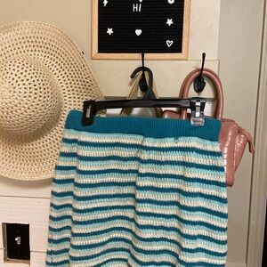 Striped Teal and White Knit Skirt